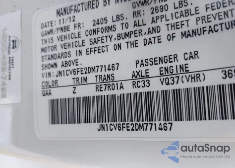 2013 Infiniti Ipl G z USA, uszkodzony, nr VIN JN1CV6FE2DM771467